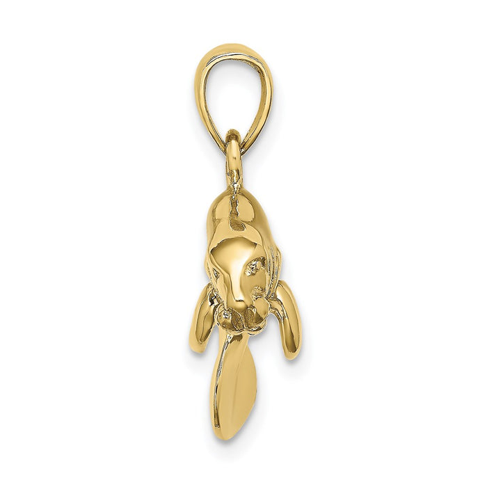 Million Charms 10K Yellow Gold Themed 3-D Polished Swimming Manatee Charm