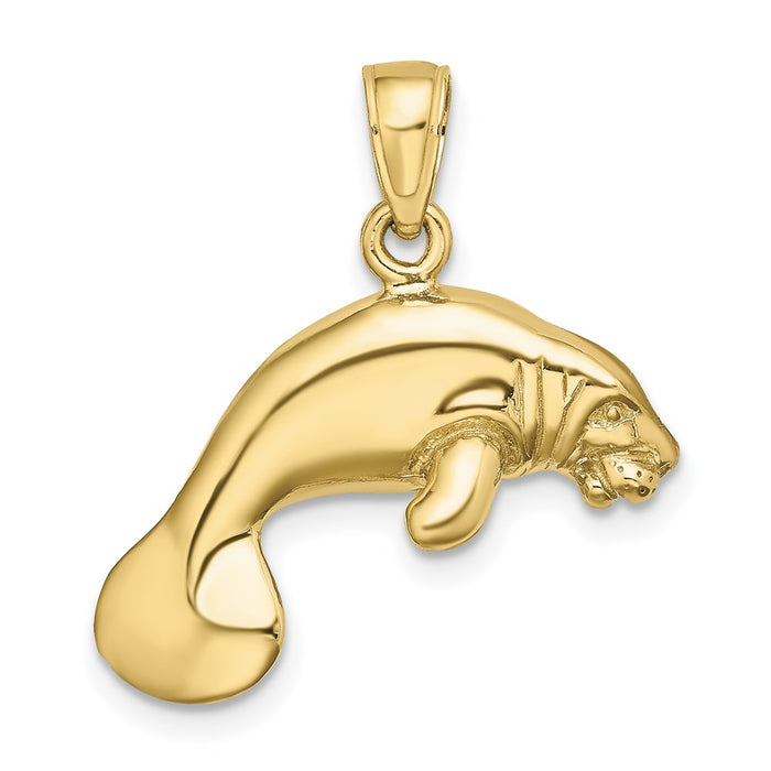 Million Charms 10K Yellow Gold Themed 3-D Polished Swimming Manatee Charm