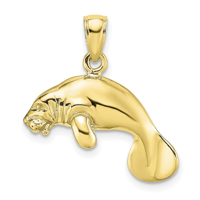 Million Charms 10K Yellow Gold Themed 3-D Polished Swimming Manatee Charm