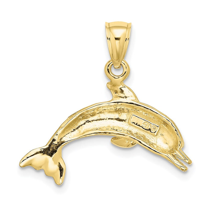 Million Charms 10K Yellow Gold Themed Textured & Polished Dolphin Jumpin Charm