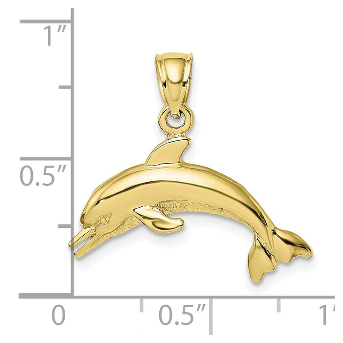 Million Charms 10K Yellow Gold Themed Textured & Polished Dolphin Jumpin Charm