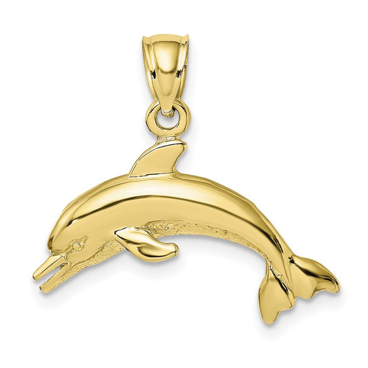 Million Charms 10K Yellow Gold Themed Textured & Polished Dolphin Jumpin Charm