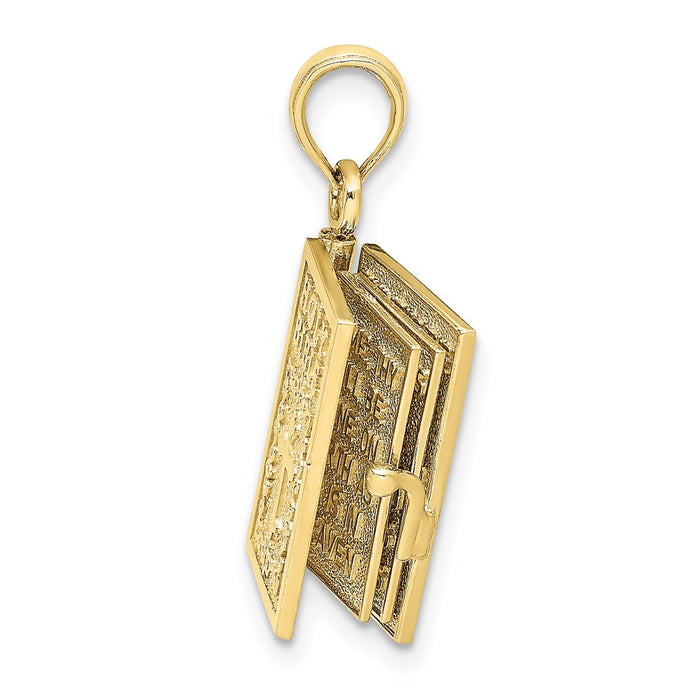 Million Charms 10K Yellow Gold Themed 3-D Moveable Pages Holy Bible With Lords Prayer Charm