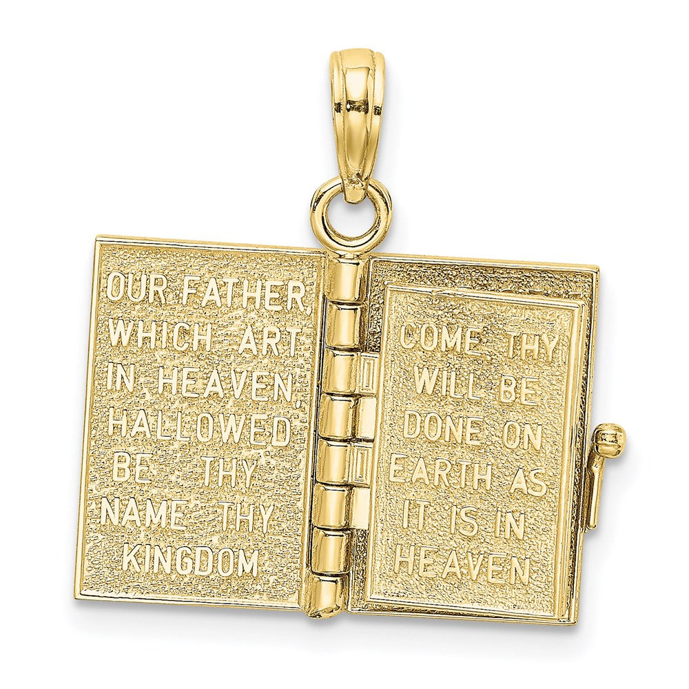 Million Charms 10K Yellow Gold Themed 3-D Moveable Pages Holy Bible With Lords Prayer Charm