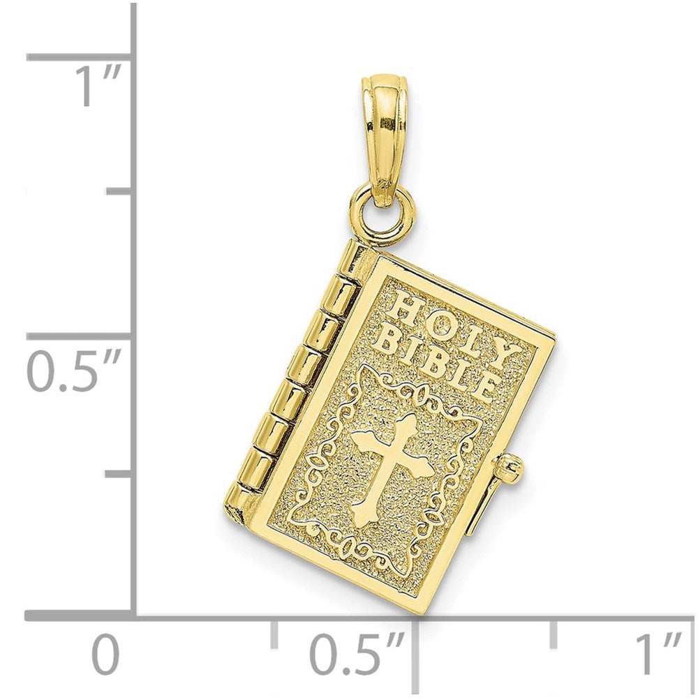 Million Charms 10K Yellow Gold Themed 3-D Moveable Pages Holy Bible With Lords Prayer Charm