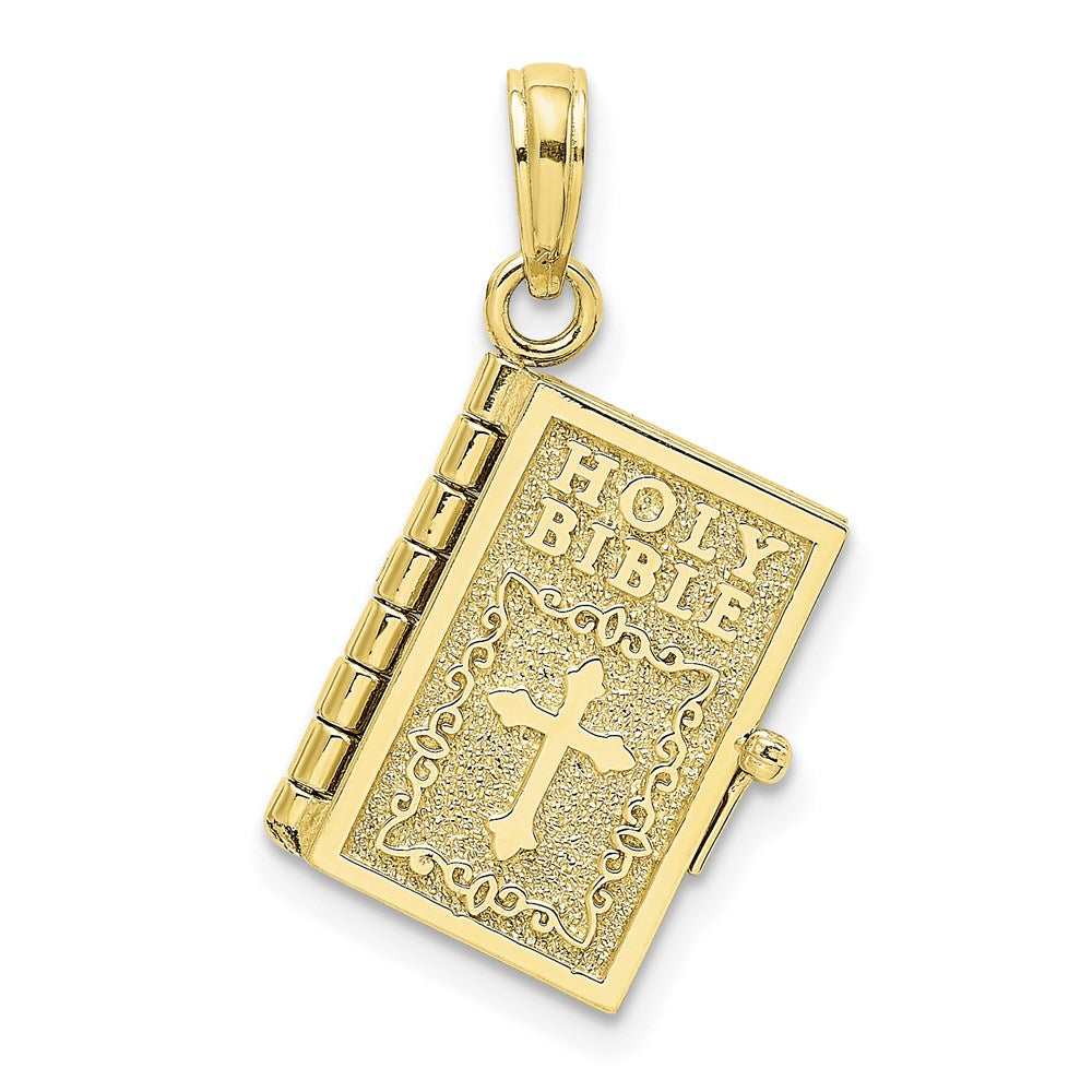 Million Charms 10K Yellow Gold Themed 3-D Moveable Pages Holy Bible With Lords Prayer Charm