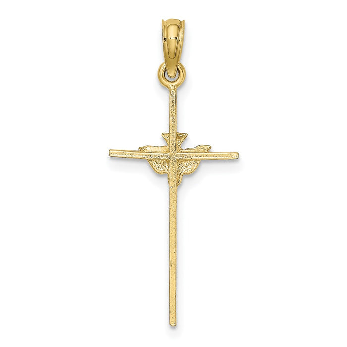 Million Charms 10K Yellow Gold Themed Dove On Stick Relgious Cross Charm