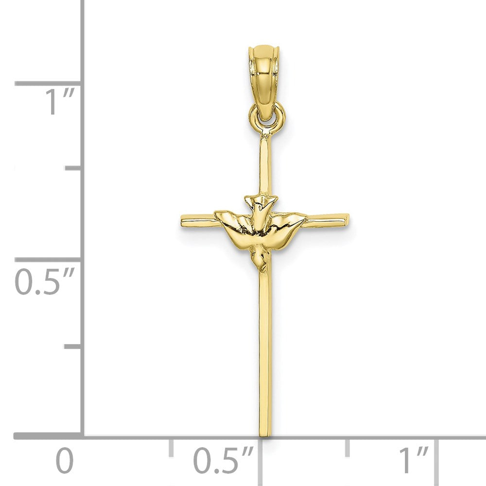 Million Charms 10K Yellow Gold Themed Dove On Stick Relgious Cross Charm