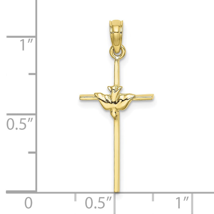 Million Charms 10K Yellow Gold Themed Dove On Stick Relgious Cross Charm