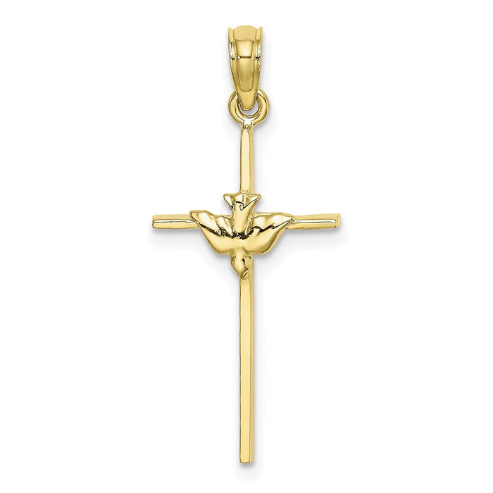 Million Charms 10K Yellow Gold Themed Dove On Stick Relgious Cross Charm