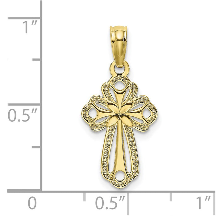 Million Charms 10K Yellow Gold Themed Cut-Out Polished & Textured Relgious Cross Charm