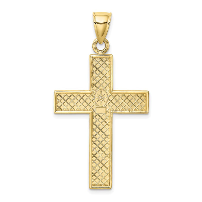 Million Charms 10K Yellow Gold Themed Polished Large Block Relgious Cross With Open Back Charm