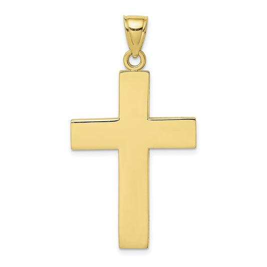 Million Charms 10K Yellow Gold Themed Polished Large Block Relgious Cross With Open Back Charm