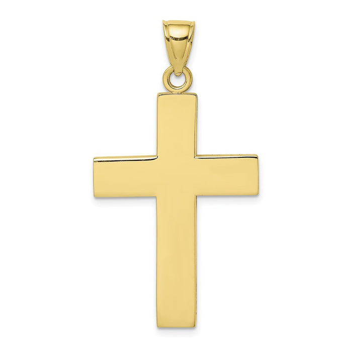 Million Charms 10K Yellow Gold Themed Polished Large Block Relgious Cross With Open Back Charm