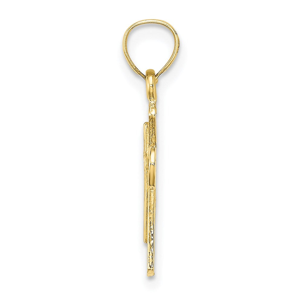 Million Charms 10K Yellow Gold Themed Solid Textured Relgious Cross Charm