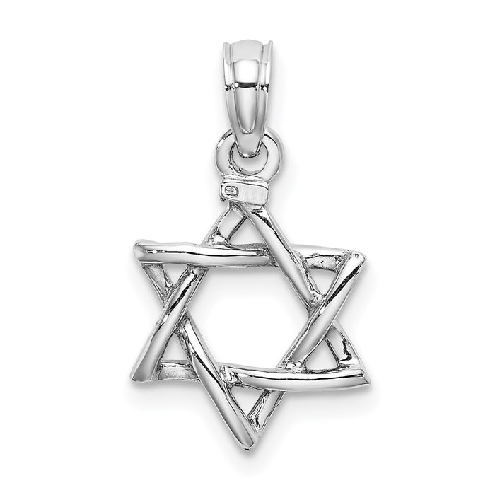Million Charms 10K White Gold Themed 3-D Polished Religious Jewish Star Of David Charm