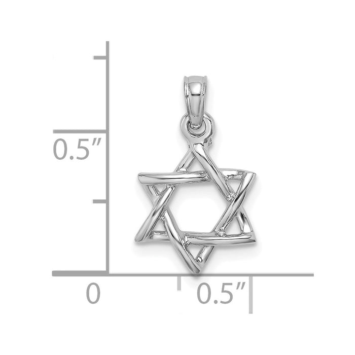 Million Charms 10K White Gold Themed 3-D Polished Religious Jewish Star Of David Charm