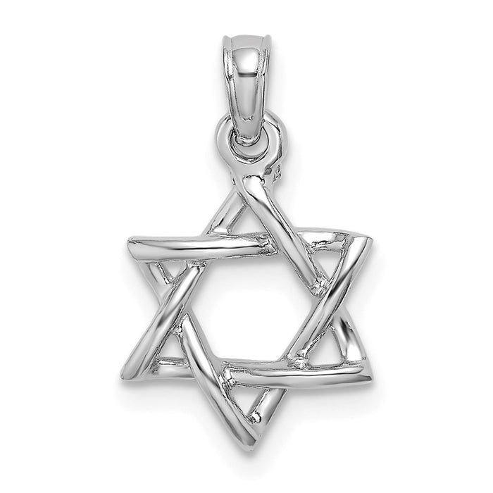 Million Charms 10K White Gold Themed 3-D Polished Religious Jewish Star Of David Charm