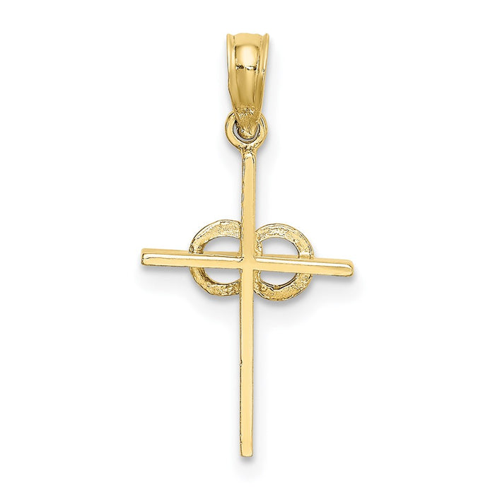 Million Charms 10K Yellow Gold Themed Polished Infinity Circles Relgious Cross Charm