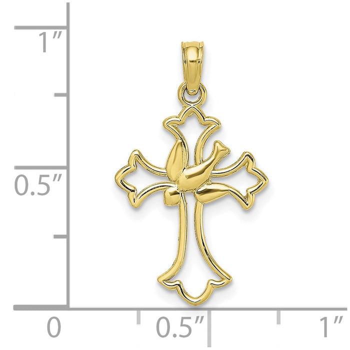 Million Charms 10K Yellow Gold Themed Cut-Out Dove Center Relgious Cross Charm