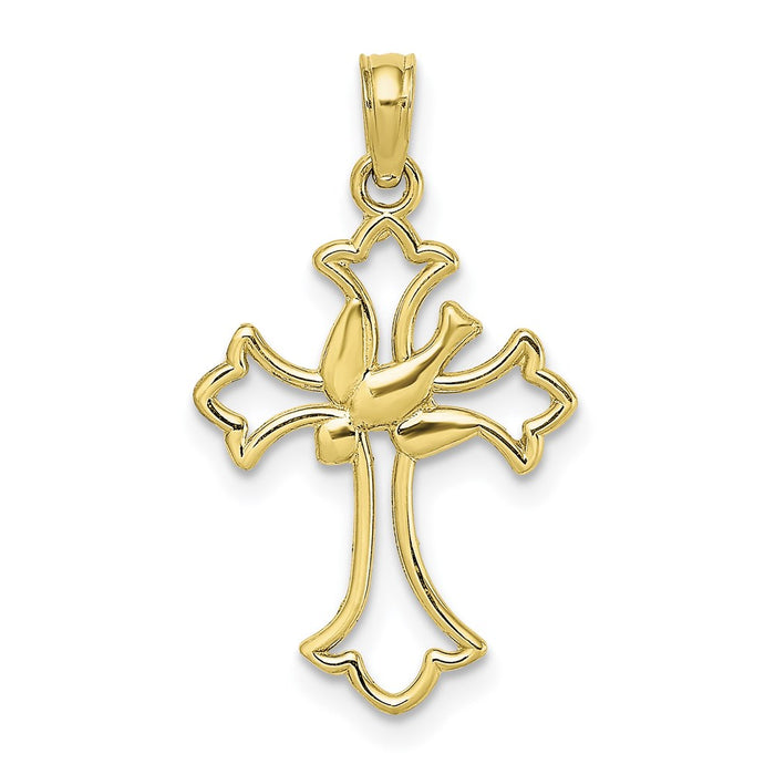 Million Charms 10K Yellow Gold Themed Cut-Out Dove Center Relgious Cross Charm