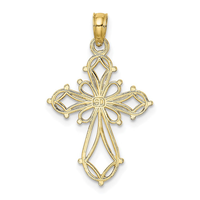 Million Charms 10K Yellow Gold Themed Cut-Out Fancy Relgious Cross Charm