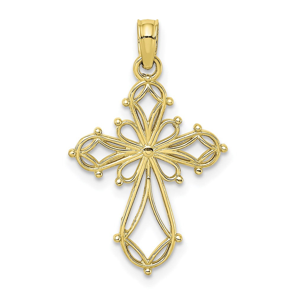 Million Charms 10K Yellow Gold Themed Cut-Out Fancy Relgious Cross Charm
