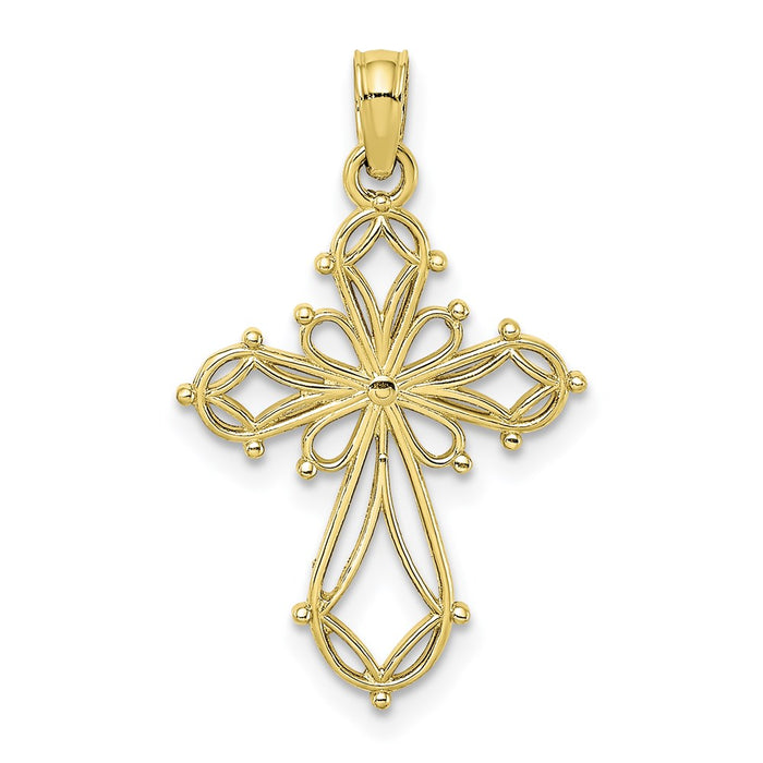 Million Charms 10K Yellow Gold Themed Cut-Out Fancy Relgious Cross Charm