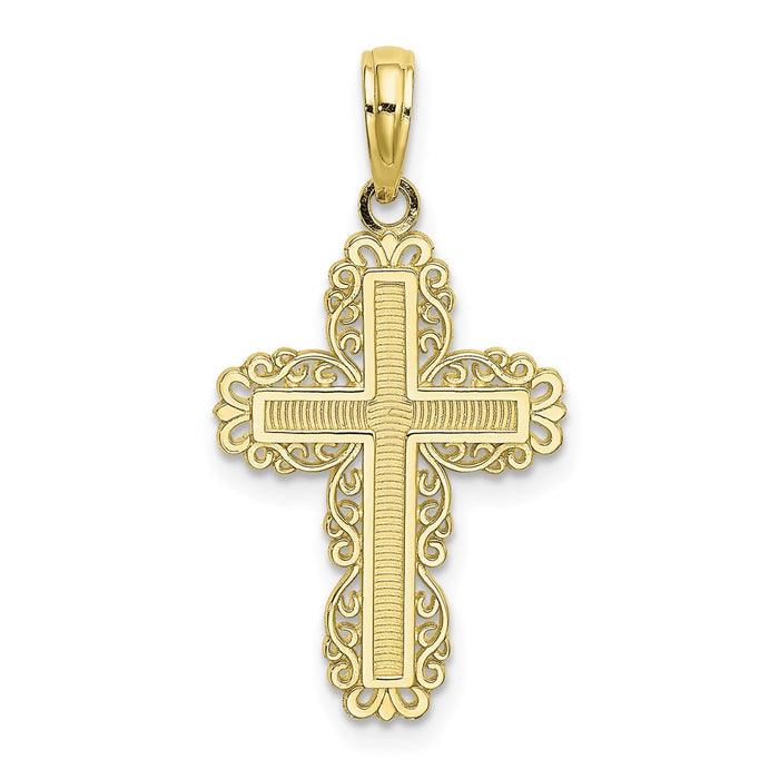 Million Charms 10K Yellow Gold Themed Textured With Lace Trim Relgious Cross Charm