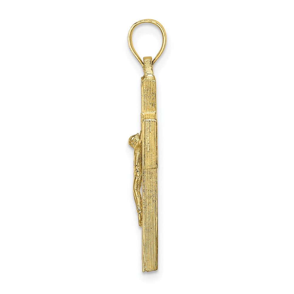Million Charms 10K Yellow Gold Themed Textured Relgious Crucifix With Frame Charm
