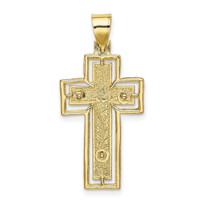 Million Charms 10K Yellow Gold Themed Textured Relgious Crucifix With Frame Charm