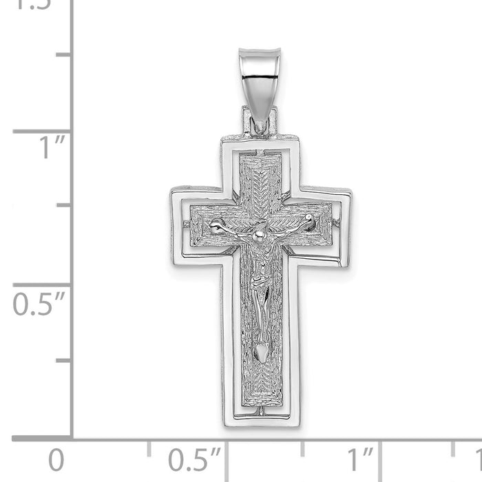 Million Charms 10K White Gold Themed Textured Relgious Crucifix With Frame Charm