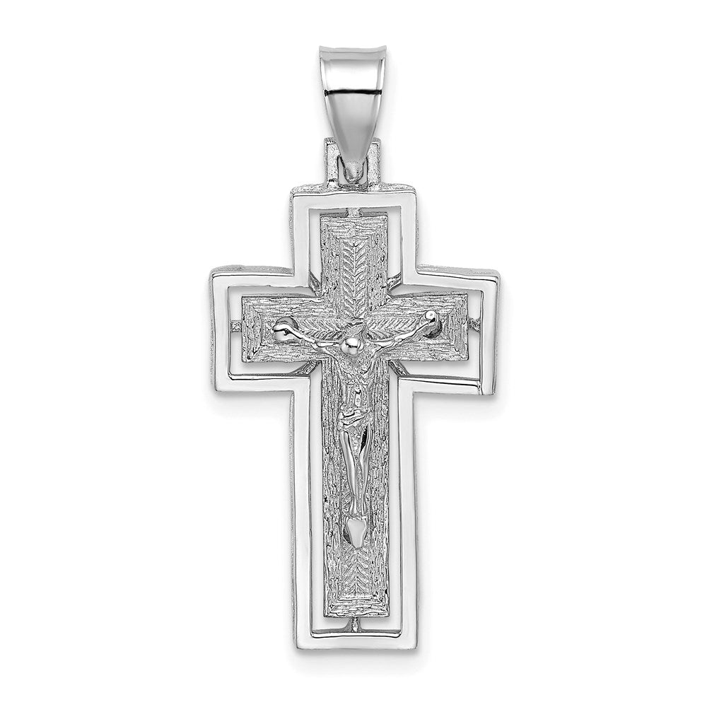 Million Charms 10K White Gold Themed Textured Relgious Crucifix With Frame Charm