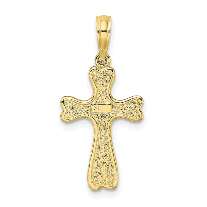 Million Charms 10K Yellow Gold Themed Relgious Cross With Textured Heart Edges Design Charm