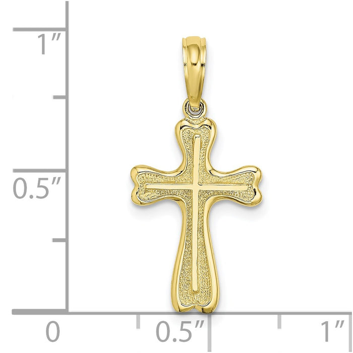 Million Charms 10K Yellow Gold Themed Relgious Cross With Textured Heart Edges Design Charm