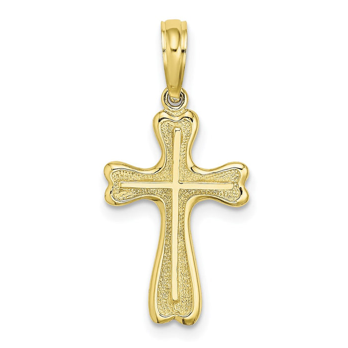 Million Charms 10K Yellow Gold Themed Relgious Cross With Textured Heart Edges Design Charm