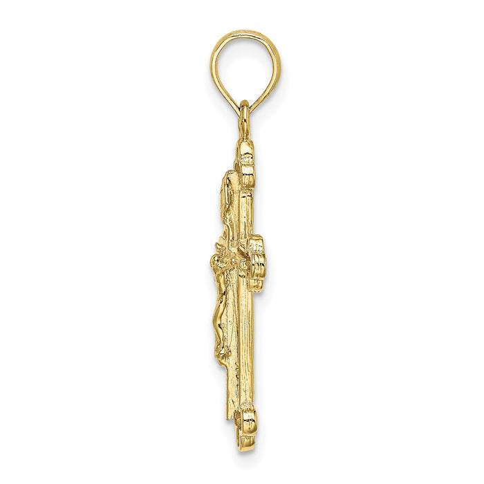 Million Charms 10K Yellow Gold Themed 2-D Narrow Relgious Crucifix With Spade Tips Charm