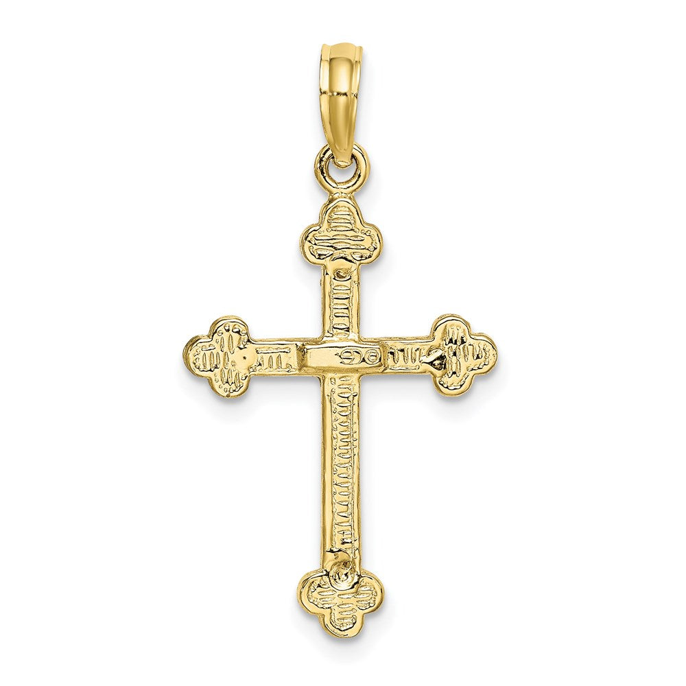Million Charms 10K Yellow Gold Themed 2-D Narrow Relgious Crucifix With Spade Tips Charm