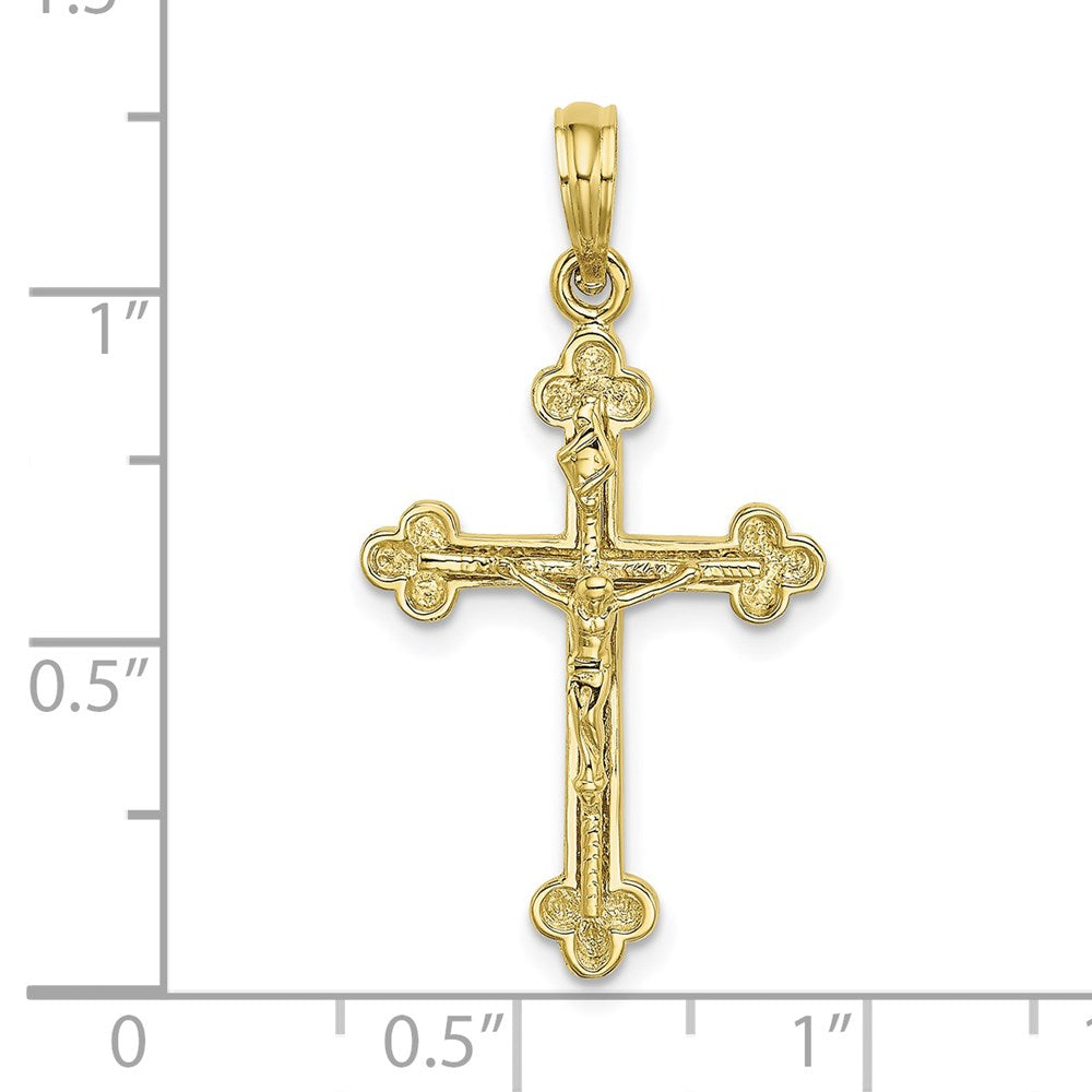 Million Charms 10K Yellow Gold Themed 2-D Narrow Relgious Crucifix With Spade Tips Charm