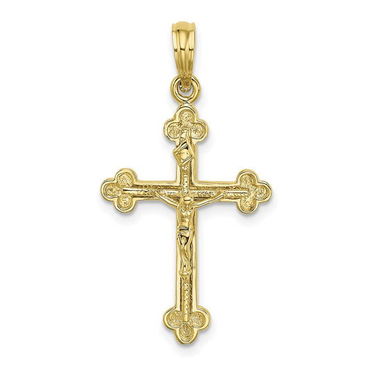 Million Charms 10K Yellow Gold Themed 2-D Narrow Relgious Crucifix With Spade Tips Charm