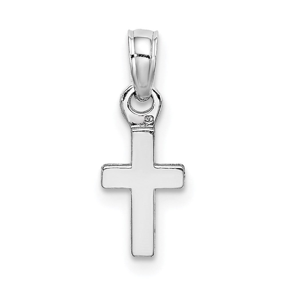 Million Charms 10K White Gold Themed Polished Mini Relgious Cross Charm