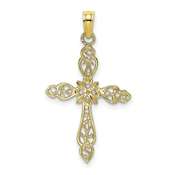 Million Charms 10K Yellow Gold Themed Polished & Cut-Out Relgious Cross Charm