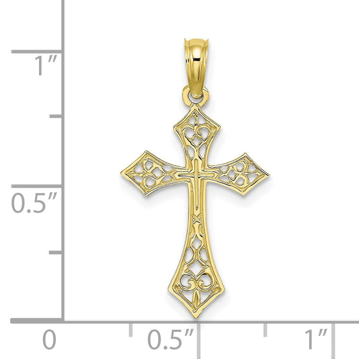 Million Charms 10K Yellow Gold Themed Filigree Relgious Cross Charm