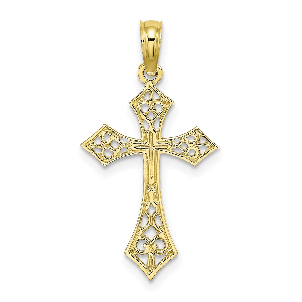 Million Charms 10K Yellow Gold Themed Filigree Relgious Cross Charm
