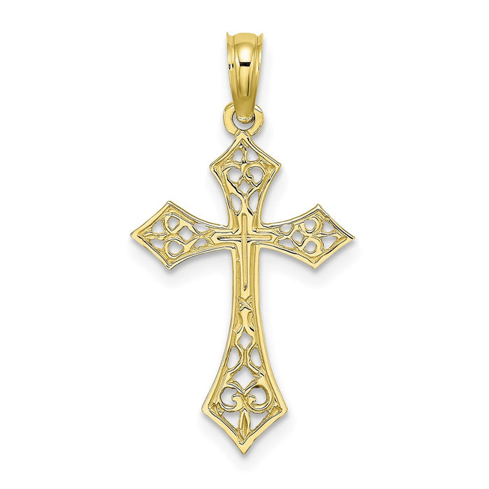 Million Charms 10K Yellow Gold Themed Filigree Relgious Cross Charm