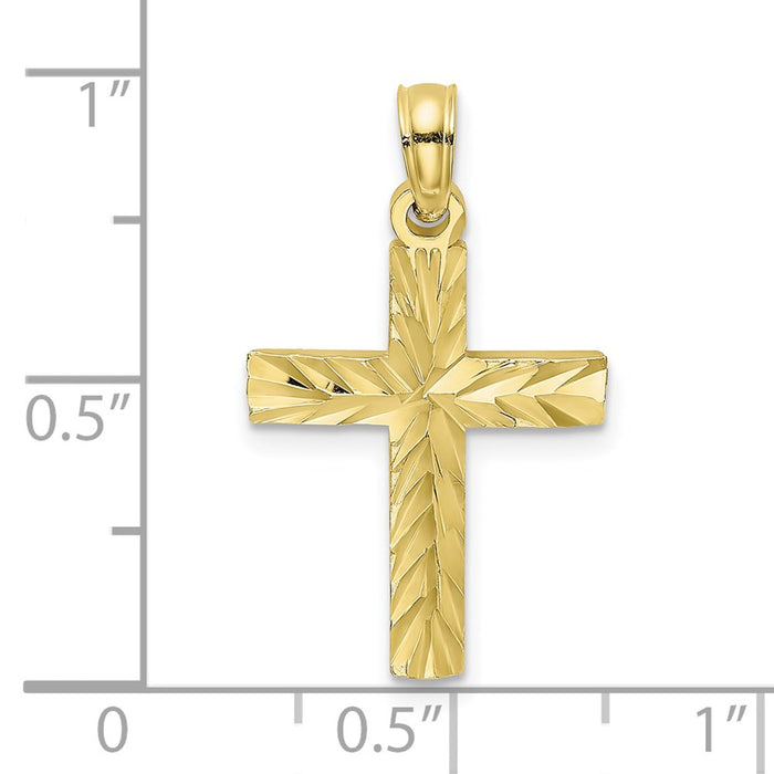 Million Charms 10K Yellow Gold Themed Diamond-Cut Block Relgious Cross Charm