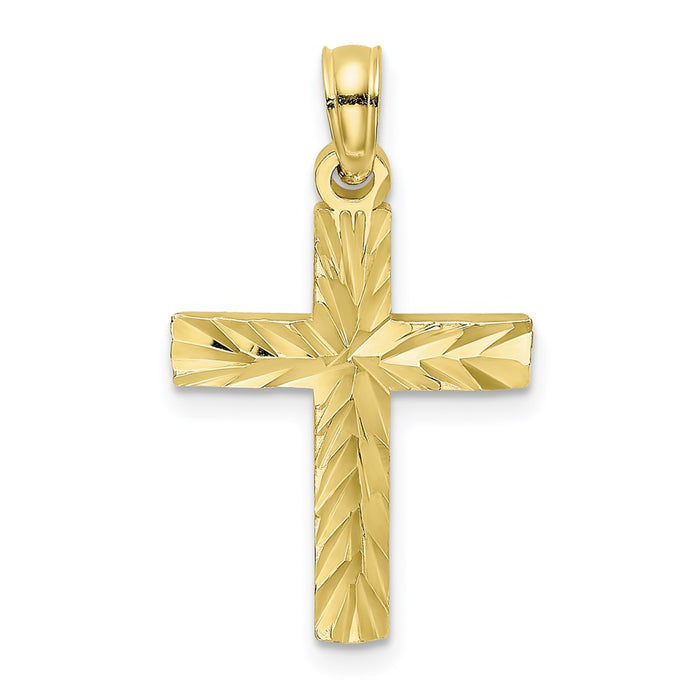 Million Charms 10K Yellow Gold Themed Diamond-Cut Block Relgious Cross Charm