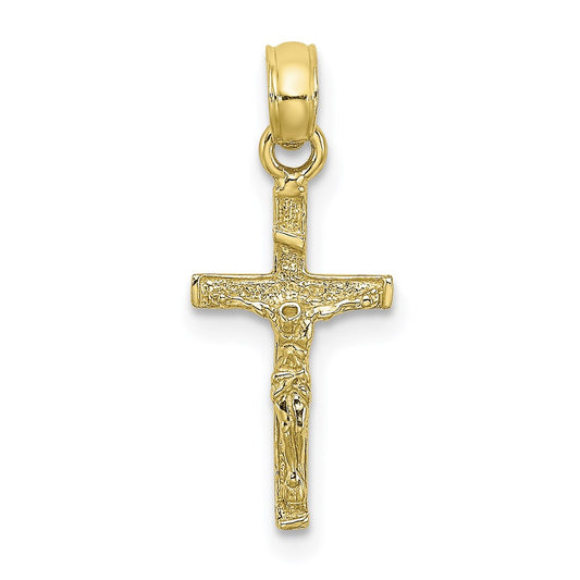 Million Charms 10K Yellow Gold Themed 2-D Mini Relgious Crucifix Charm