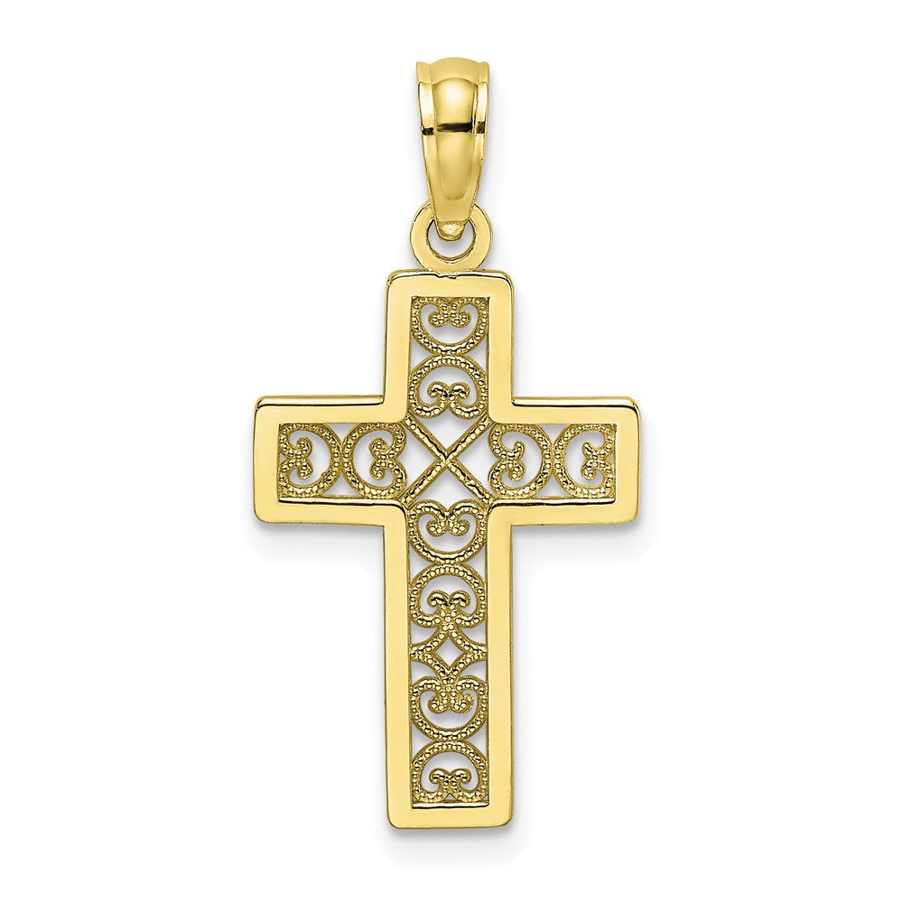 Million Charms 10K Yellow Gold Themed Textured Lace Center Relgious Cross Charm
