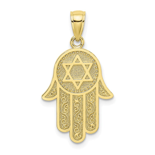 Million Charms 10K Yellow Gold Themed Jewish Hand Of God With Religious Jewish Star Of David Charm